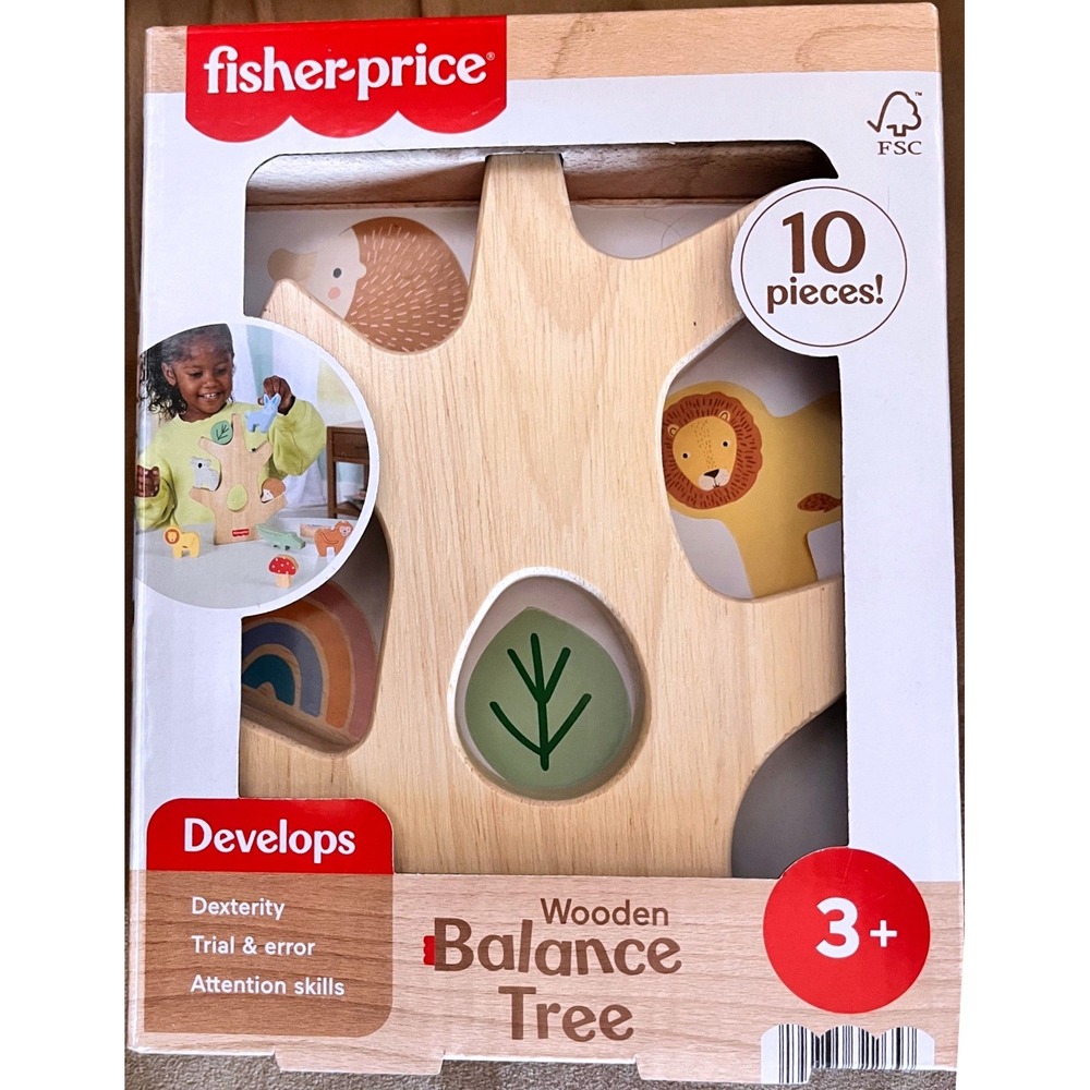 Fisher-Price‎ Wooden Balance Tree 10 Piece Toddler Stacking Toy JGV17 New